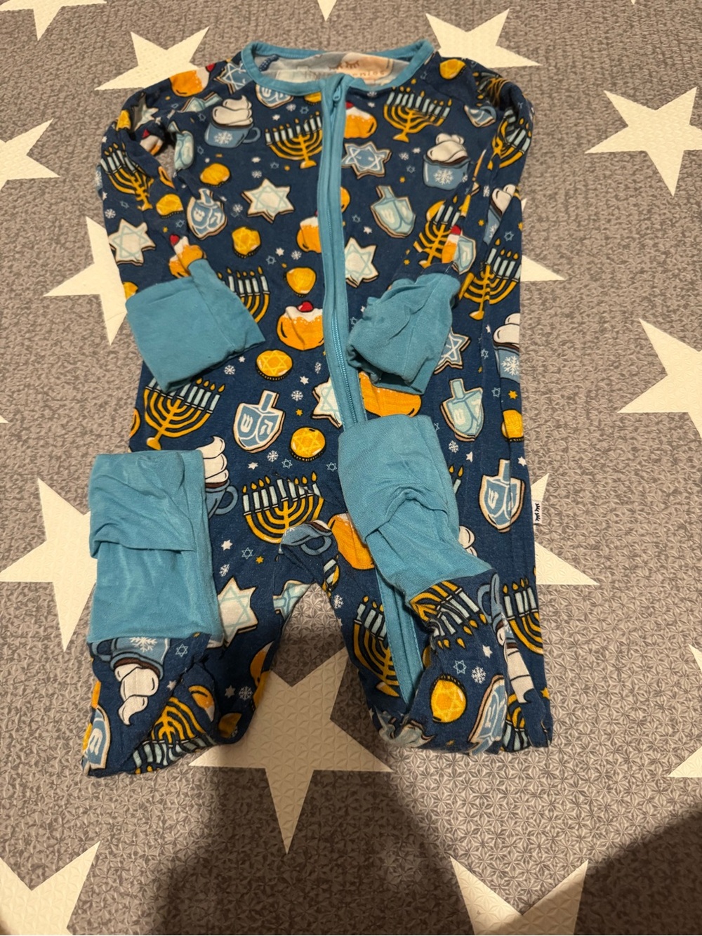 Little Sleepies Navy Blue Kids One-Piece Pajamas with Hanukkah Print